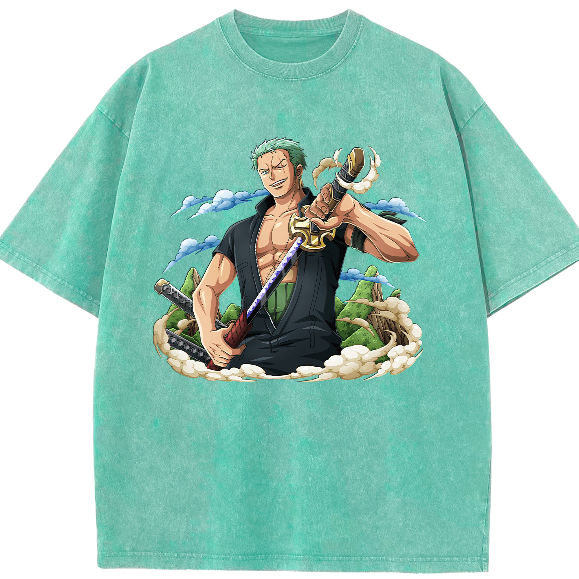 ワンピース ロロノア・ゾロ ONE PIECE Roronoa Zoro 綿100% ヴィンテージ風 半袖Tシャツ（フロントプリント）
